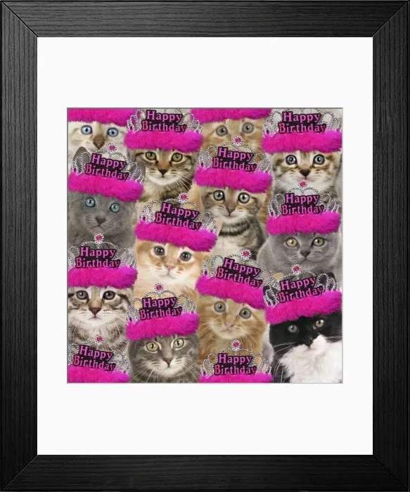 Framed Print : 13131719. Montage of cats wearing pink Happy Birthday tiaras Date Framed Print : 13131719. Montage of cats wearing pink Happy Birthday tiaras Date