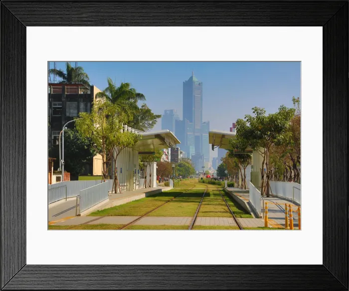 Framed Print : 13132475. Penglai Pier 2 tram station and the 85 Sky Tower Hotel