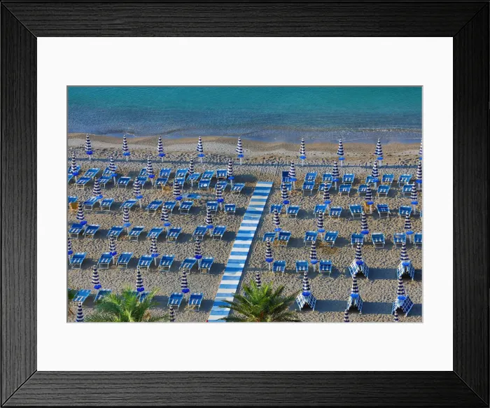 Framed Print : 13132526. Beach chairs and umbrellas on the beach at Vietri Sul Mare Framed Print : 13132526. Beach chairs and umbrellas on the beach at Vietri Sul Mare