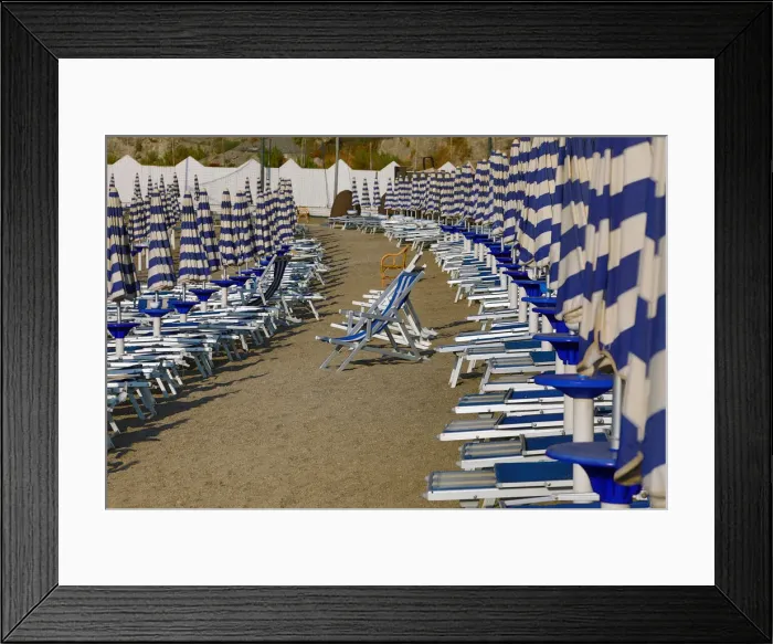 Framed Print : 13132527. Beach chairs and umbrellas on the beach at Vietri Sul Mare Framed Print : 13132527. Beach chairs and umbrellas on the beach at Vietri Sul Mare