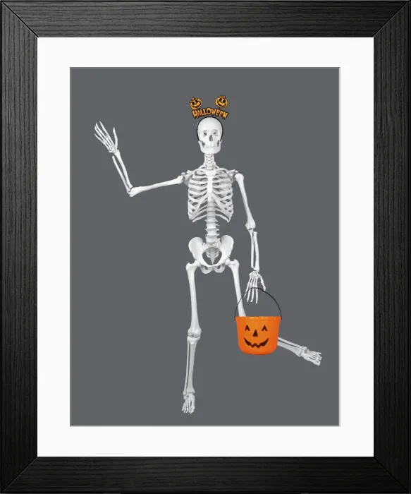 Framed Print : 13131742. Human Skeleton with Halloween props Date Framed Print : 13131742. Human Skeleton with Halloween props Date