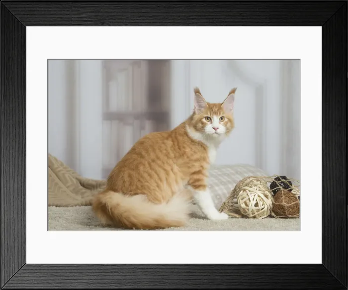 Framed Print : 13131954. Maine Coon cat indoors Date Framed Print : 13131954. Maine Coon cat indoors Date