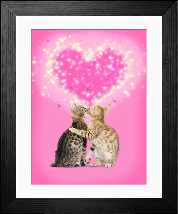 Framed Print : 13132237. Bengal Cats kissing in front of pink heart Date Framed Print : 13132237. Bengal Cats kissing in front of pink heart Date