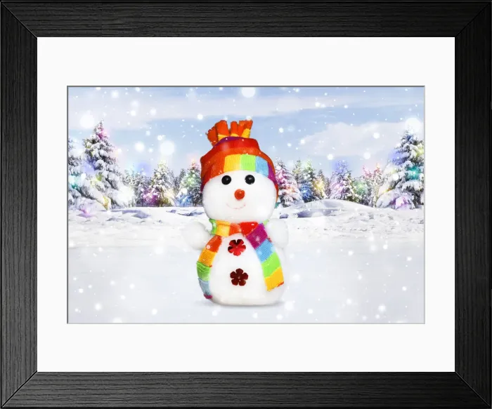 Framed Print : 13132706. Snowman in Christmas winter scene Date Framed Print : 13132706. Snowman in Christmas winter scene Date