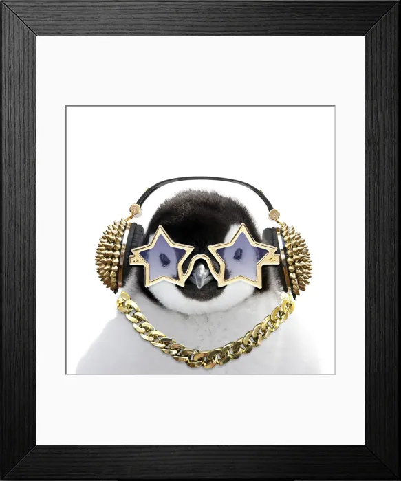 Framed Print : 13132708. Emperor Penguin, close-up of chick with gold neclace / chain headphones Framed Print : 13132708. Emperor Penguin, close-up of chick with gold neclace / chain headphones