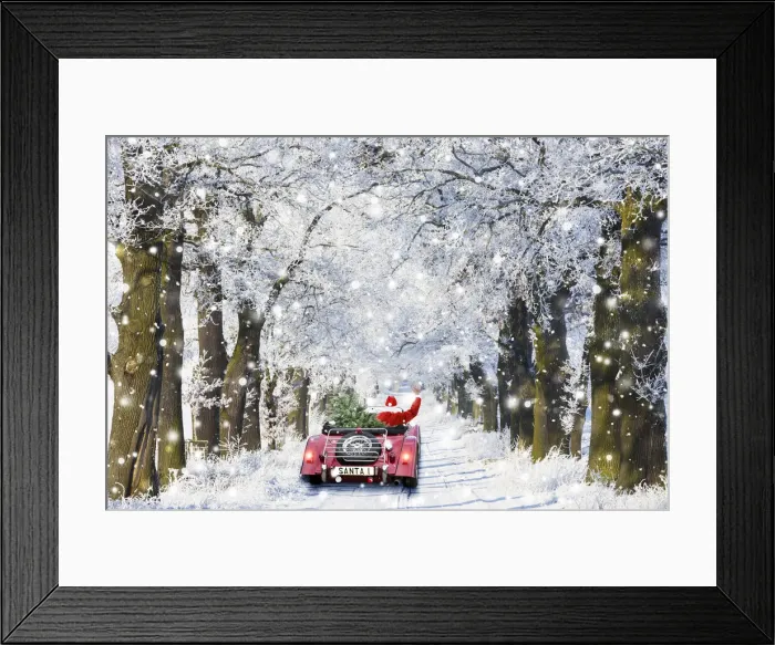 Framed Print : 13132679. Father Christmas driving through Oak trees covered in snow in winter Date Framed Print : 13132679. Father Christmas driving through Oak trees covered in snow in winter Date