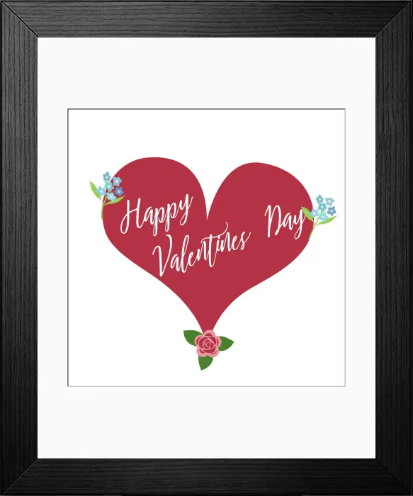 Framed Print : Happy valentines day, heart with flowers Framed Print : Happy valentines day, heart with flowers