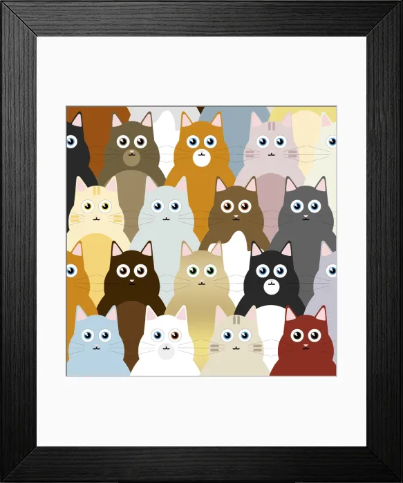 Framed Print : Cat illustration, repeating pattern