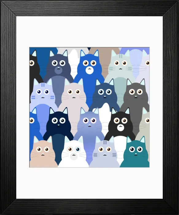 Framed Print : Cat illustration, repeating pattern