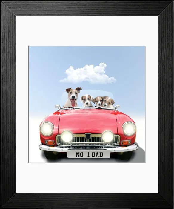 Framed Print : Jack Russell Terrier Dog driving car, adult with puppies Framed Print : Jack Russell Terrier Dog driving car, adult with puppies