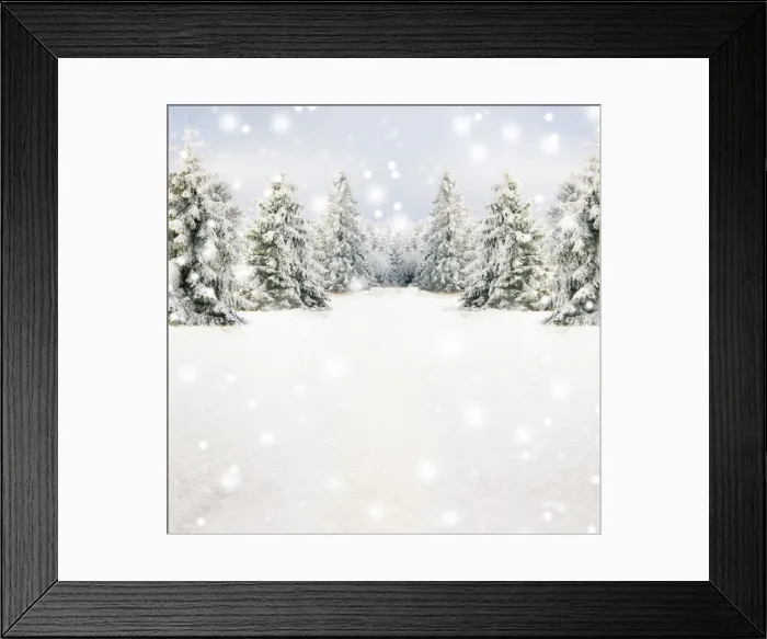 Framed Print : Winter snow scene with spruce trees and falling snow Framed Print : Winter snow scene with spruce trees and falling snow