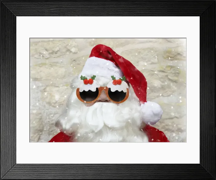 Framed Print : Father Christmas / Santa Claus, wearing Christmas pudding glasses Framed Print : Father Christmas / Santa Claus, wearing Christmas pudding glasses