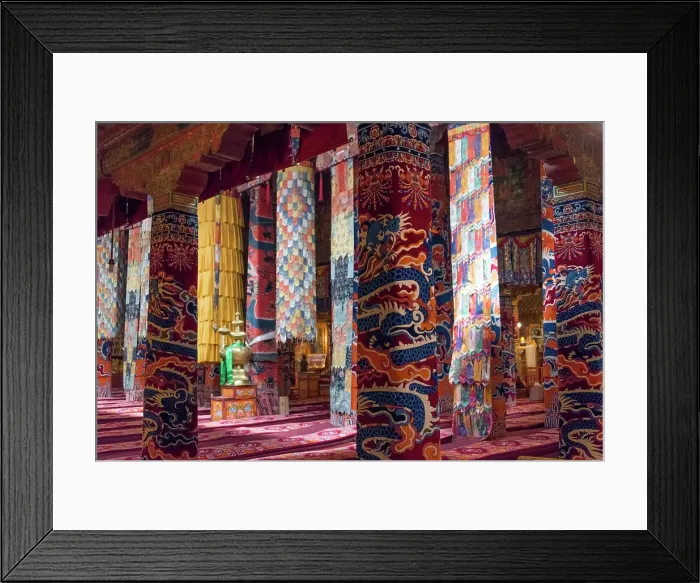 Framed Print : Inside a praying hall in Drepung Monastery, one of the great three Gelug university monasteries of Tibet, Lhasa, Tibet, China Date: 06-09-2018