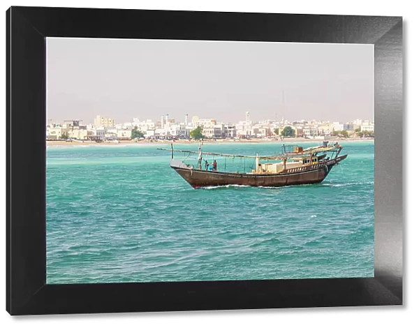 Middle East, Arabian Peninsula, Al Batinah South. Traditional dhow in the harbor at Sur, Oman. (Editorial Use Only) Date: 28-10-2019