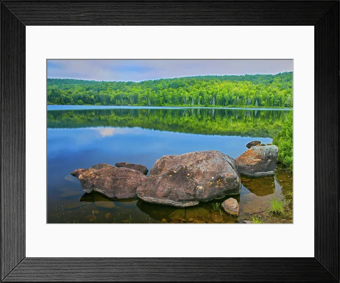 Framed Print : Canada, Quebec, La Mauricie National Park. Rocks along Lake Bouchard shore. Date: 17-07-2017