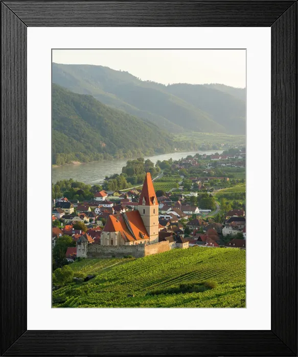 Framed Print : Historic village Weissenkirchen located in wine-growing area, UNESCO World Heritage Site. Lower Austria Date: 12-09-2020