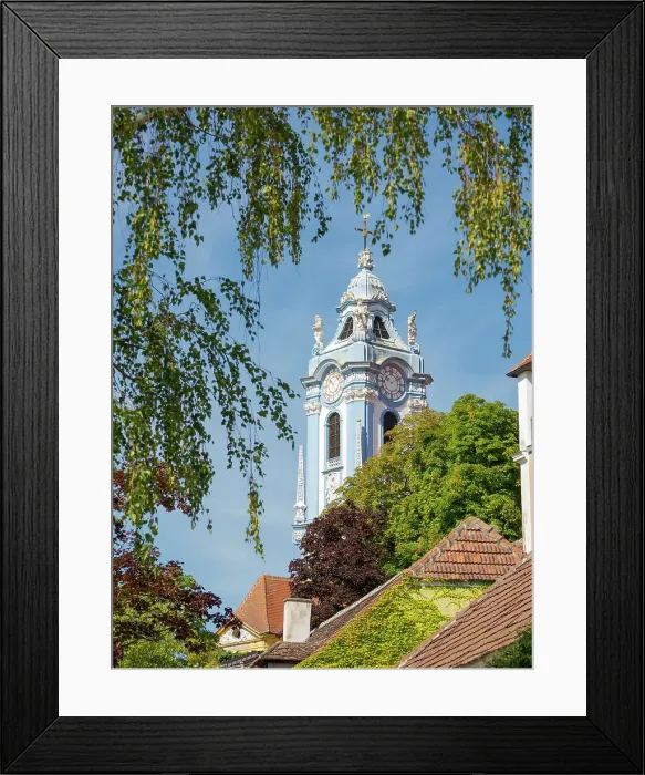 Framed Print : The collegiate church. Historic town Durnstein located in wine-growing area, UNESCO World Heritage Site. Lower Austria Date: 11-09-2020 Framed Print : The collegiate church. Historic town Durnstein located in wine-growing area, UNESCO World Heritage Site. Lower Austria Date: 11-09-2020