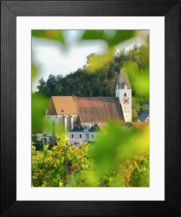 Framed Print : Church Heiliger Mauritius (Saint Maurice). Historic village Spitz located in wine-growing area, UNESCO World Heritage Site. Lower Austria Date: 10-09-2020