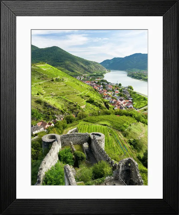 Framed Print : Castle ruin Hinterhaus. Historic village Spitz located in wine-growing area, UNESCO World Heritage Site. Lower Austria Date: 11-09-2020 Framed Print : Castle ruin Hinterhaus. Historic village Spitz located in wine-growing area, UNESCO World Heritage Site. Lower Austria Date: 11-09-2020