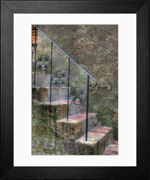 Framed Print : Italy, Tuscany, Pienza. Steps with wrought iron railing leading to the entrance to a home in Pienza. Date: 17-09-2010 Framed Print : Italy, Tuscany, Pienza. Steps with wrought iron railing leading to the entrance to a home in Pienza. Date: 17-09-2010