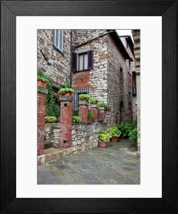 Framed Print : Italy, Radda in Chianti. Entrance to homes along the streets of Radda in Chianti. Date: 26-09-2010 Framed Print : Italy, Radda in Chianti. Entrance to homes along the streets of Radda in Chianti. Date: 26-09-2010