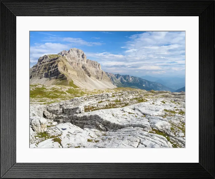 Framed Print : View towards Pietra Grande. The Brenta Dolomites, UNESCO World Heritage Site. Italy, Trentino, Val Rendena Date: 17-09-2020
