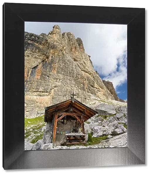 Chapel of Rifugio Tuckett e Sella. The Brenta Dolomites, UNESCO World Heritage Site. Italy, Trentino, Val Rendena. (Editorial Use Only) Date: 17-09-2020