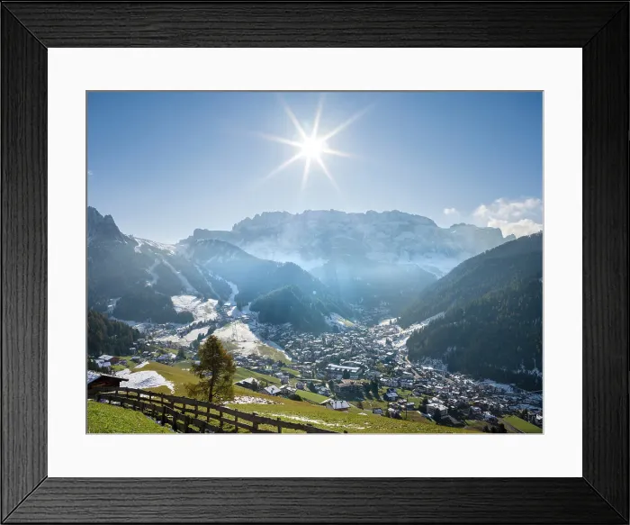 Framed Print : Sella mountain range and village Wolkenstein, Selva in the dolomites of South Tyrol, Alto Adige seen from Groden Valley, Val Gardena. The dolomites are listed as UNESCO World Heritage Site. Central Europe, Italy. Date: 18-10-2020 Framed Print : Sella mountain range and village Wolkenstein, Selva in the dolomites of South Tyrol, Alto Adige seen from Groden Valley, Val Gardena. The dolomites are listed as UNESCO World Heritage Site. Central Europe, Italy. Date: 18-10-2020