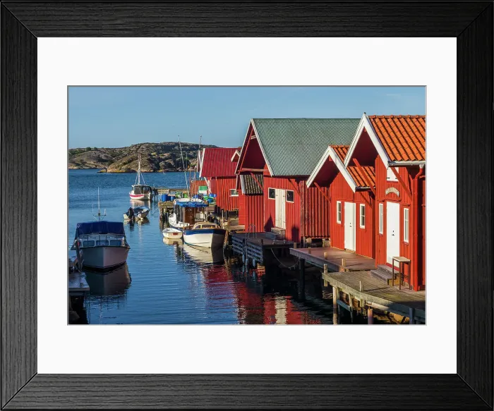 Framed Print : Sweden, Bohuslan, Kungshamn, red fishing shacks in the Fisketangen, old fisherman's neighborhood Date: 02-06-2019 Framed Print : Sweden, Bohuslan, Kungshamn, red fishing shacks in the Fisketangen, old fisherman's neighborhood Date: 02-06-2019