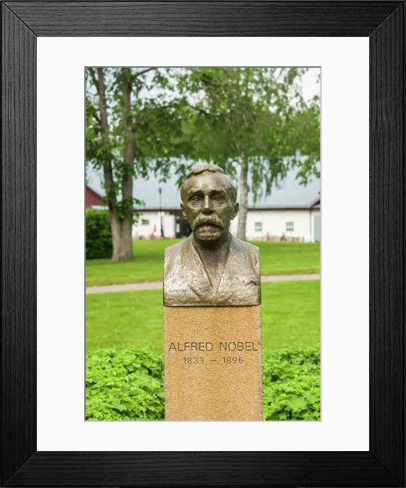 Framed Print : Sweden, Varmland, Karlskoga, Bjorkholm, the home of inventor Alfred Nobel, statue of Nobel Date: 05-06-2019