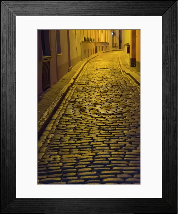 Framed Print : Night view of cobblestone street in the old town, Riga, Latvia Date: 30-07-2019 Framed Print : Night view of cobblestone street in the old town, Riga, Latvia Date: 30-07-2019