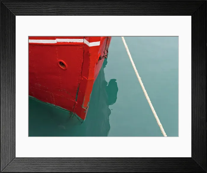 Framed Print : Red boat on the ocean, Narsarsuaq, Greenland Date: 31-07-2017