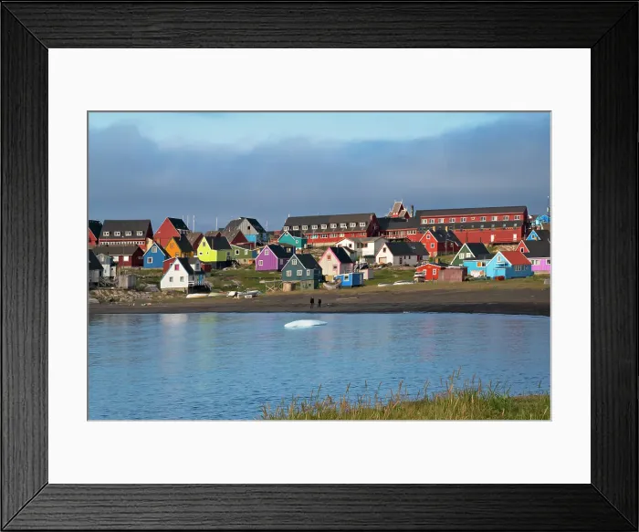 Framed Print : Brightly painted houses on the beach, Qeqertarsuaq, Greenland Date: 06-08-2017 Framed Print : Brightly painted houses on the beach, Qeqertarsuaq, Greenland Date: 06-08-2017