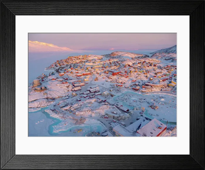 Framed Print : Town Uummannaq during winter in northern West Greenland beyond the Arctic Circle. Greenland, Danish territory Date: 05-03-2020