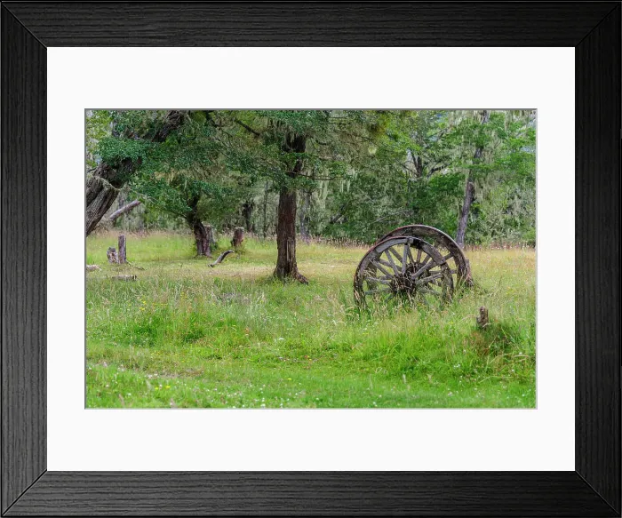 Framed Print : Chile, Aysen, Rio Baker. Old wooden wagon wheels. Date: 12-01-2012 Framed Print : Chile, Aysen, Rio Baker. Old wooden wagon wheels. Date: 12-01-2012