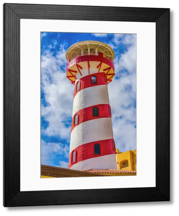 Framed Print : Colorful lighthouse marina harbor, Cabo San Lucas, Baja Mexico. Date: 14-01-2021 Framed Print : Colorful lighthouse marina harbor, Cabo San Lucas, Baja Mexico. Date: 14-01-2021