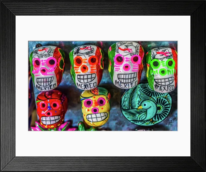 Framed Print : Colorful Mexican magnets. Day of the Dead handicrafts, Los Cabos, Cabo San Lucas, Mexico Date: 13-01-2021 Framed Print : Colorful Mexican magnets. Day of the Dead handicrafts, Los Cabos, Cabo San Lucas, Mexico Date: 13-01-2021
