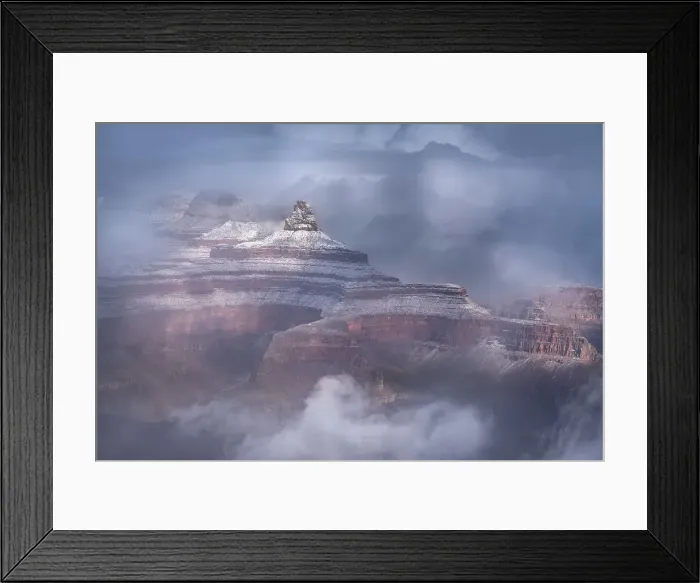 Framed Print : USA, Arizona, Grand Canyon National Park. Winter snowstorm over canyon. Date: 26-01-2021