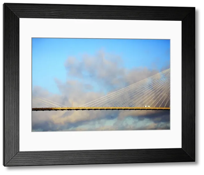 Framed Print : USA, Georgia, Savannah. Talmadge Memorial Bridge with truck crossing. Date: 02-01-2021 Framed Print : USA, Georgia, Savannah. Talmadge Memorial Bridge with truck crossing. Date: 02-01-2021