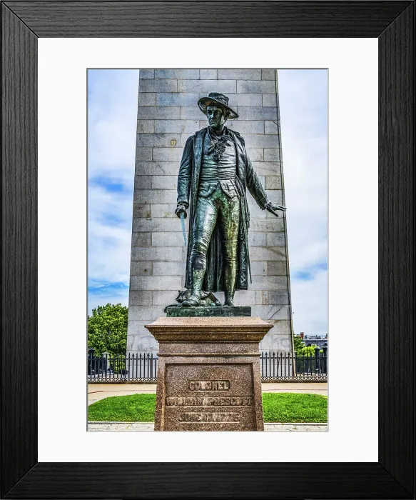 Framed Print : William Prescott Statue, Bunker Hill Battle Monument, Charlestown, Boston, Massachusetts. Site of June 17, 1775 battle, American Revolution Statue cast 1880 by Nelli Prescott commanded American patriots. (Editorial Use Only) Date: 27-12-2020 Framed Print : William Prescott Statue, Bunker Hill Battle Monument, Charlestown, Boston, Massachusetts. Site of June 17, 1775 battle, American Revolution Statue cast 1880 by Nelli Prescott commanded American patriots. (Editorial Use Only) Date: 27-12-2020