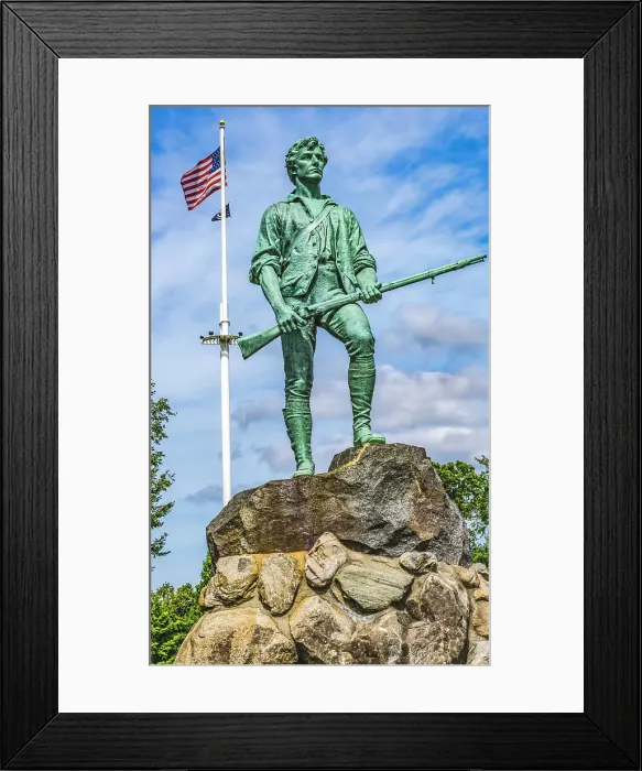 Framed Print : Lexington Minute Man Patriot Statue, Lexington Battle Green, Massachusetts. Site of April 19, 1775 first battle of American Revolution, statue of John Parker Leader of American Patriots, created 1900 by Henry Kitson