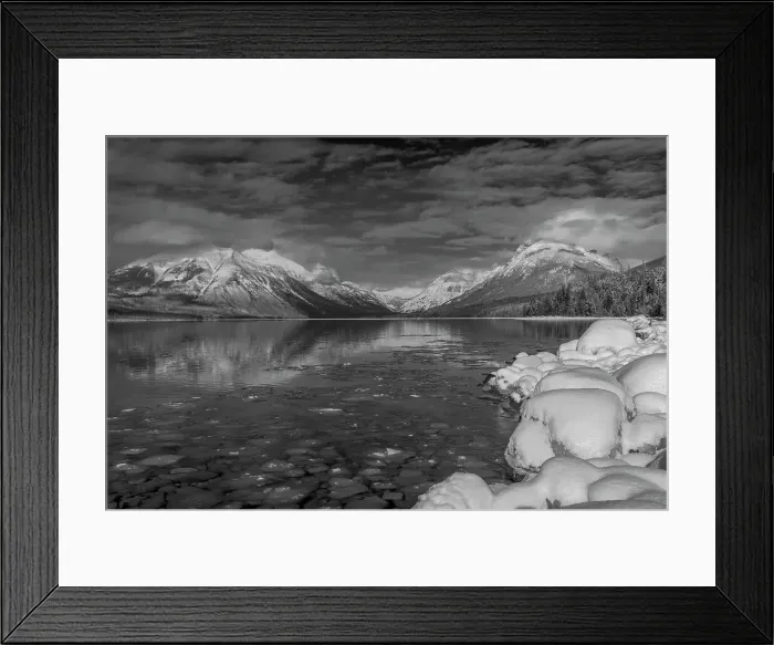 Framed Print : Mountains reflect in wintry Lake McDonald in Glacier National Park, Montana, USA Date: 17-02-2021 Framed Print : Mountains reflect in wintry Lake McDonald in Glacier National Park, Montana, USA Date: 17-02-2021