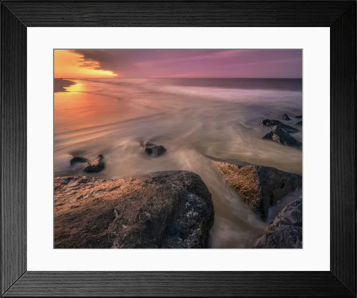 Framed Print : USA, New Jersey, Cape May National Seashore. Sunset reflections on beach. Date: 15-03-2021 Framed Print : USA, New Jersey, Cape May National Seashore. Sunset reflections on beach. Date: 15-03-2021