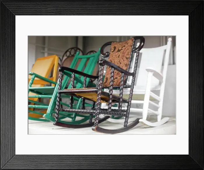 Framed Print : Vintage Rocking Chairs in New York City, New York, USA Date: 29-12-2017