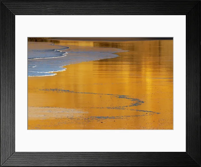 Framed Print : Reflective wet sand at sunrise, Cape Kiwanda in Pacific City, Oregon, USA Date: 07-10-2021