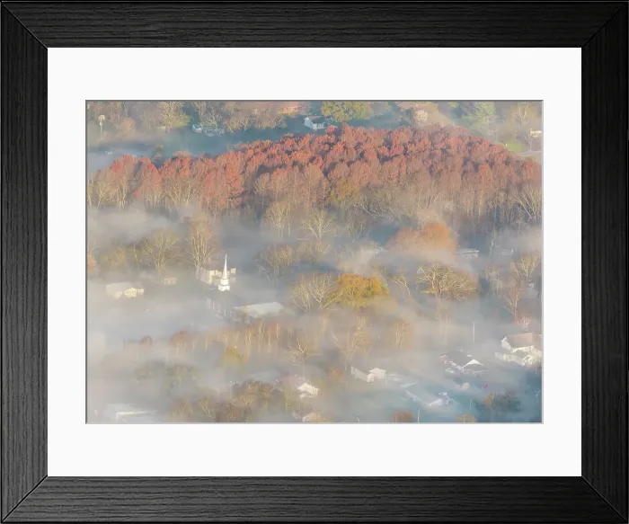 Framed Print : USA, Tennessee. Church steeple rises above fog. Date: 10-12-2020