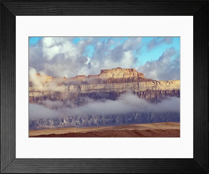 Framed Print : USA, Utah. Green River, Cloud and Mist Shrouded Little Elliot Mesa, Transportation Rock Date: 09-10-2021 Framed Print : USA, Utah. Green River, Cloud and Mist Shrouded Little Elliot Mesa, Transportation Rock Date: 09-10-2021
