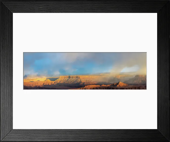 Framed Print : USA, Utah. Panoramic. Sunset light breaking through desert storm clouds, Dead Horse State Park. Date: 16-02-2021 Framed Print : USA, Utah. Panoramic. Sunset light breaking through desert storm clouds, Dead Horse State Park. Date: 16-02-2021