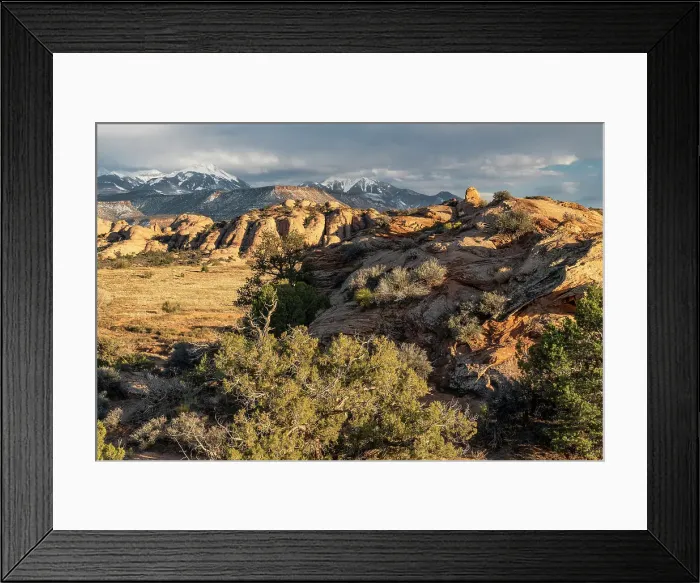 Framed Print : USA, Utah. Vista of Sand Flats and the La Sal Mountains, Sand Flats Recreation Area, near Moab. Date: 15-03-2021
