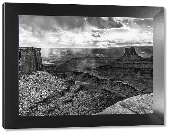 USA, Utah. Black and white image. Stormy canyons from the Bighorn Overlook trail at Dead Horse State Park. Date: 16-02-2021